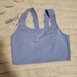 GIGI C Pastel Blue Laser-Cut Crop Sports Bra